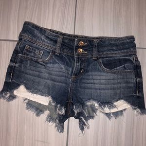 Distressed Medium Wash Mid to Low Rise Jean Shorts